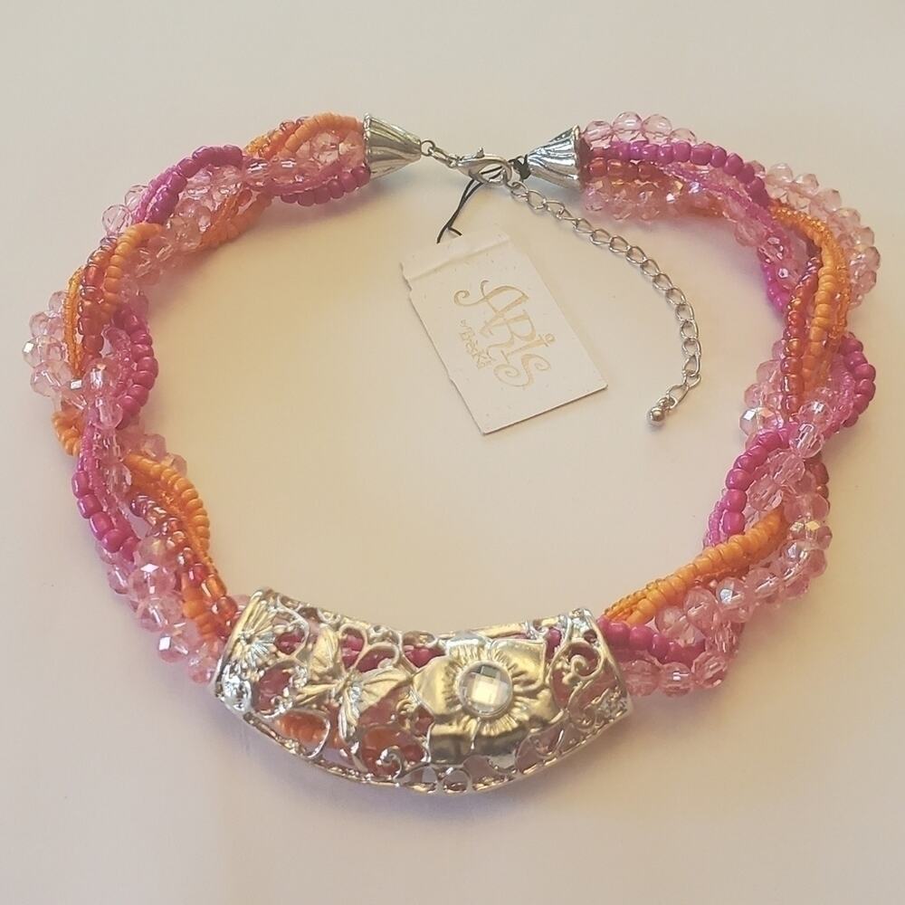 Treska seed beaded chunky multi strand woven funky bracelet‎ with charm